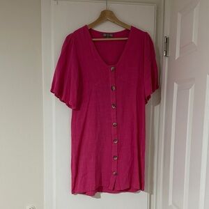 Good Luck Gem Hot Pink Button-Front Mini Dress